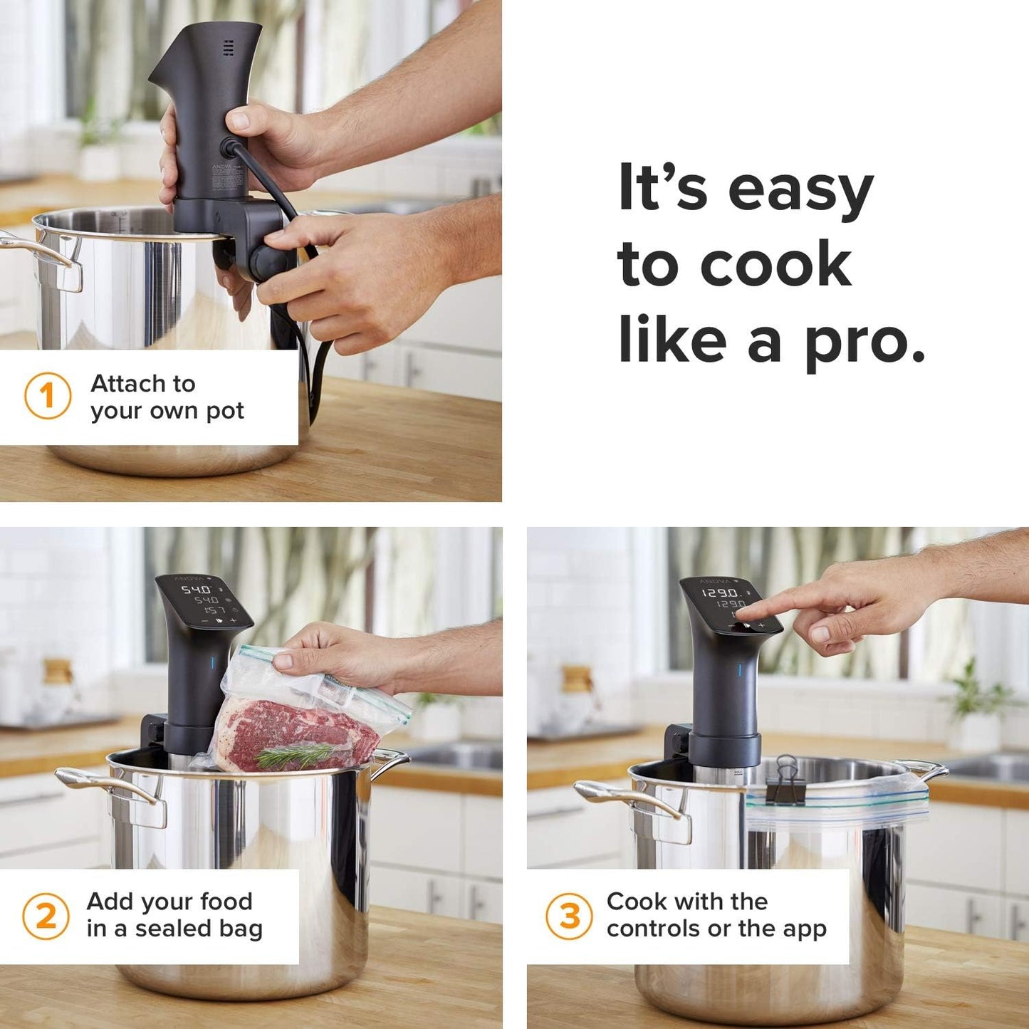 Anova Culinary Sous Vide Precision Cooker Pro – 1200W Immersion Circulator with WiFi, Commercial-Grade Stainless Steel, IPX7 Waterproof