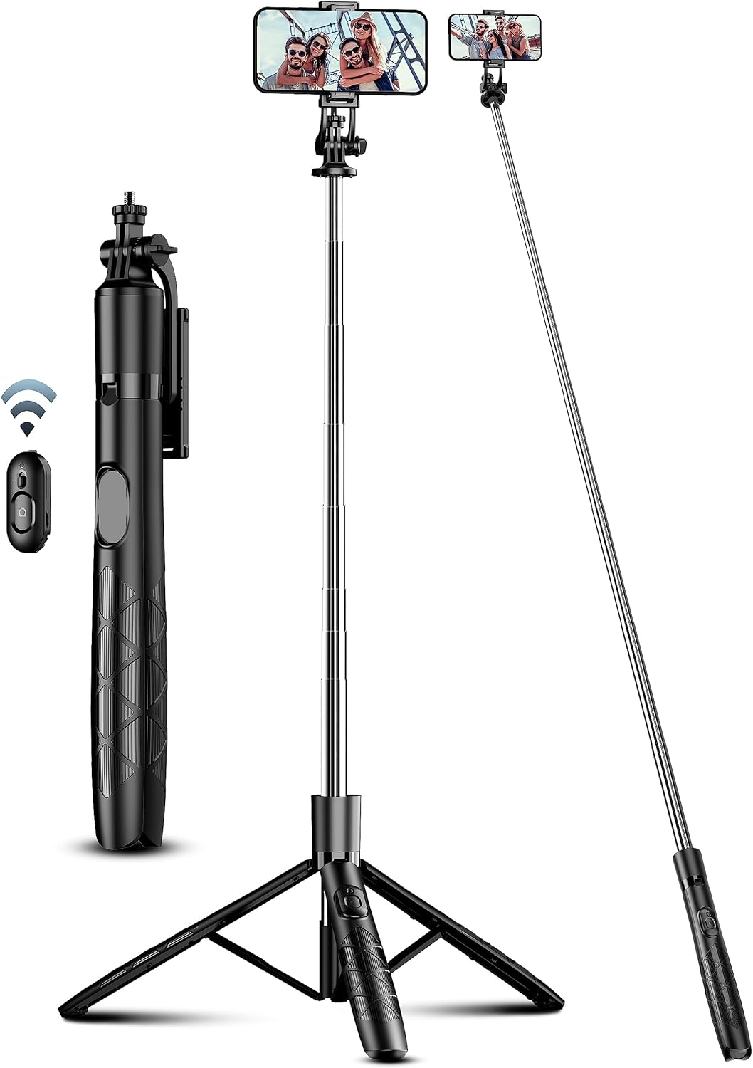71" Phone Tripod & Selfie Stick – Extendable Tripod with Wireless Remote, 360° Rotation for iPhone, Android & Camera