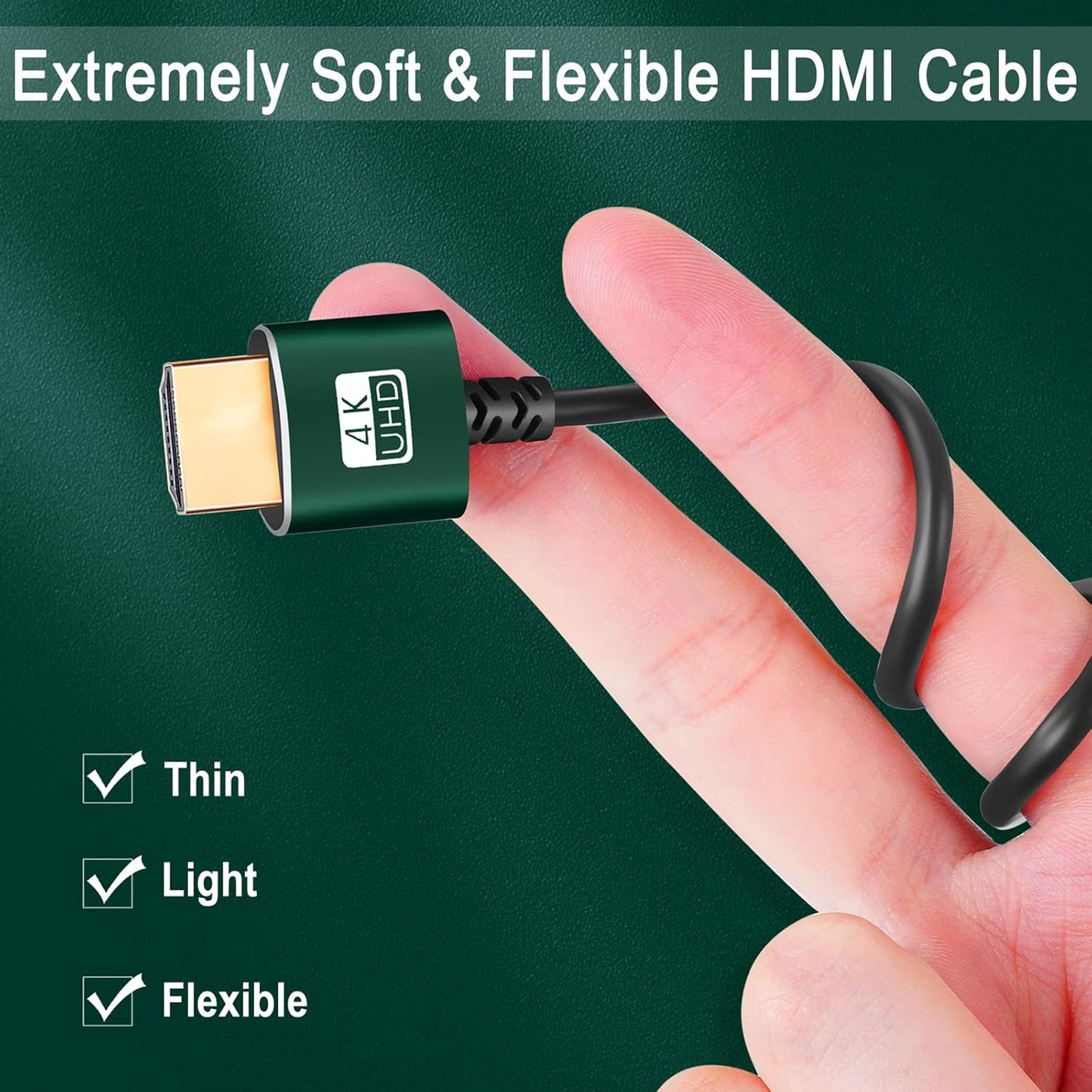 Thin HDMI to HDMI Cable 10FT 2 Pack, Ultra Slim & Flexible HDMI Cord Supports High Speed 4K@60Hz 18gbps 2160p 1080p