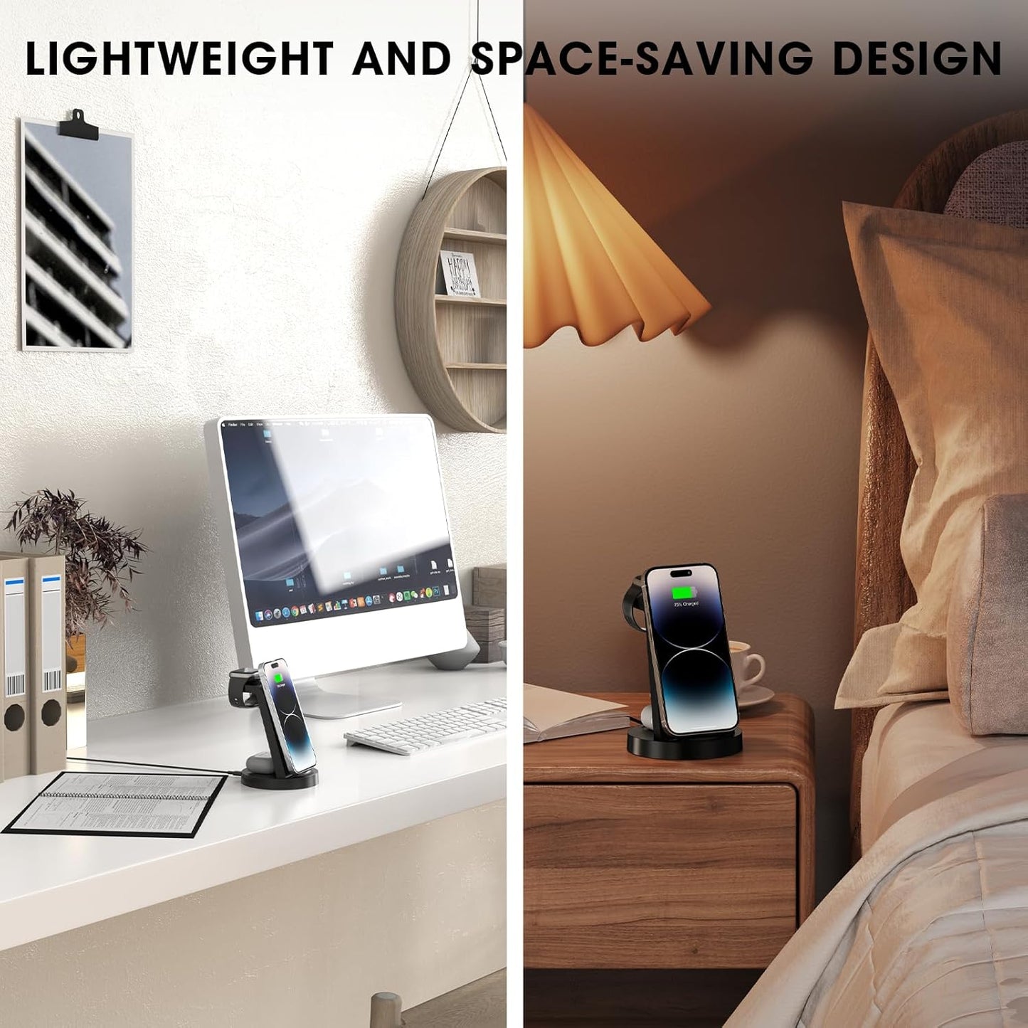3-in-1 Wireless Charging Station – Fast Charger Dock for iPhone, Apple Watch & AirPods (Adapter Included)