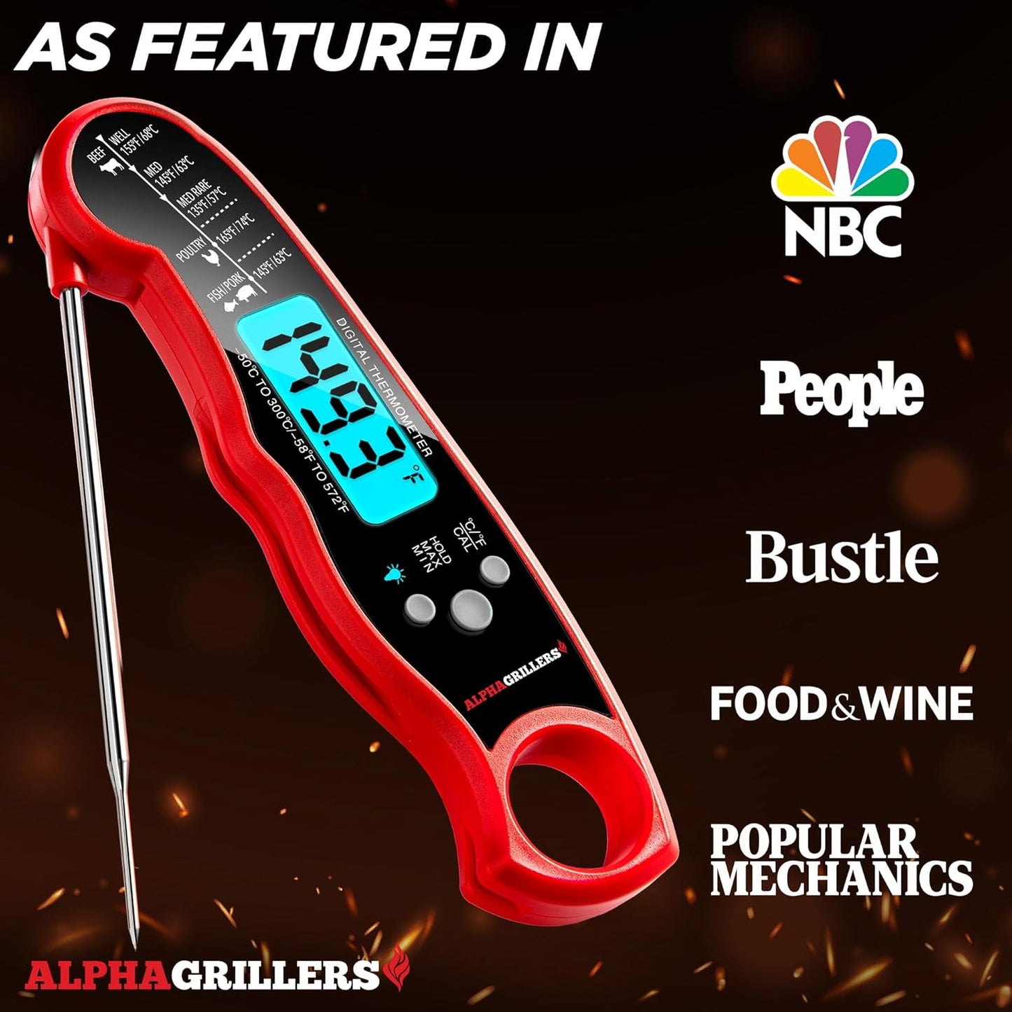 Alpha Grillers Digital Meat Thermometer – Instant Read for Cooking, Grilling, Air Fryer & BBQ, Kitchen Gadget for Grill Lovers