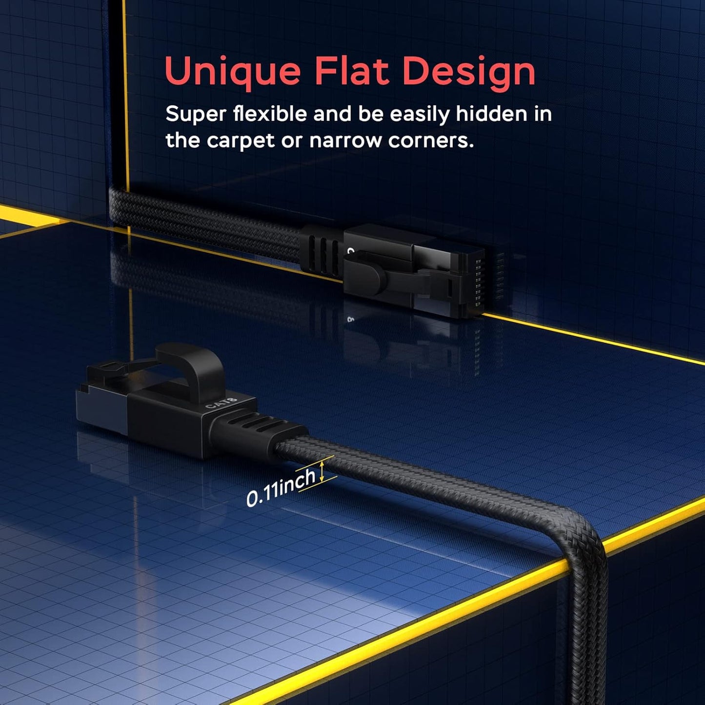Smolink Cat 8 Ethernet Cable 50ft – 40Gbps 2000MHz High Speed Flat LAN Cable, Nylon Braided Shielded S/FTP RJ45 Heavy Duty Network Cable for Gaming, Router, Modem, PC, Xbox, PS4/PS5