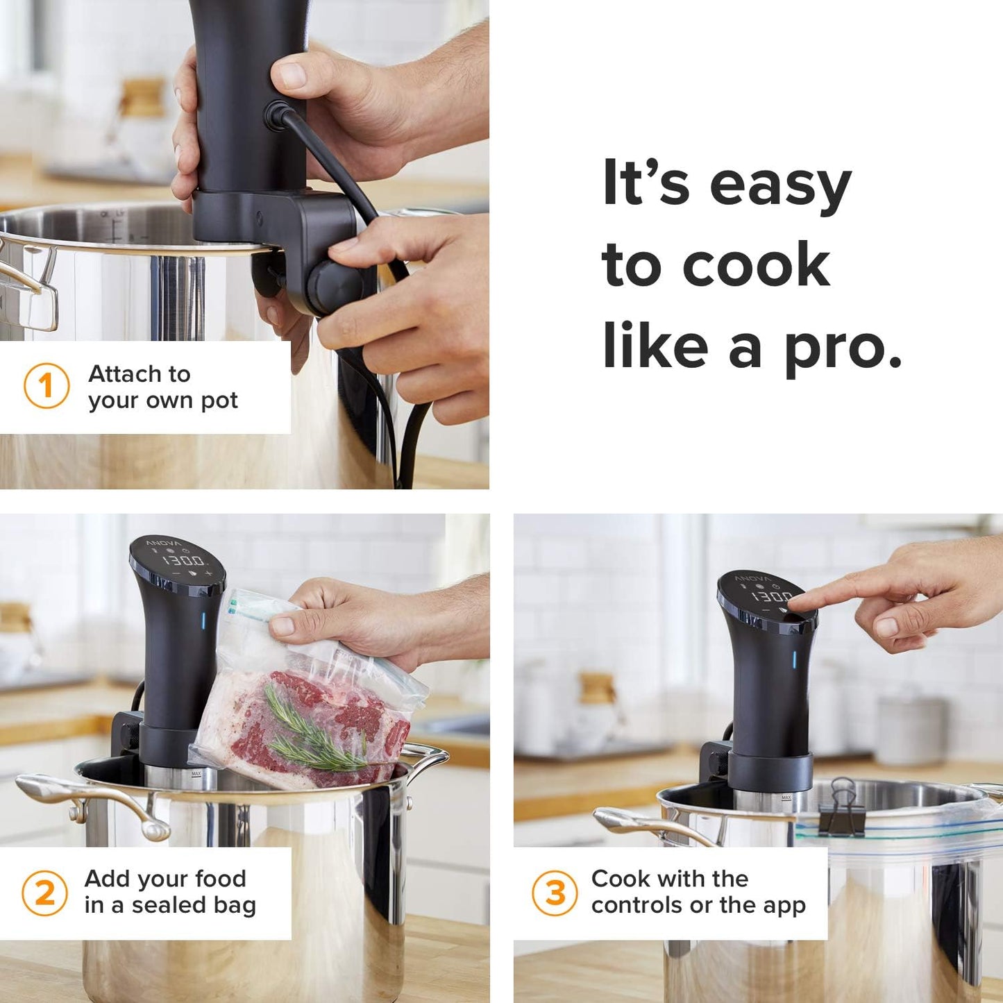 Anova Culinary Sous Vide Precision Cooker 2.0 (WiFi) | 1000W Immersion Circulator | App Control | Precise Temperature Cooking | Black
