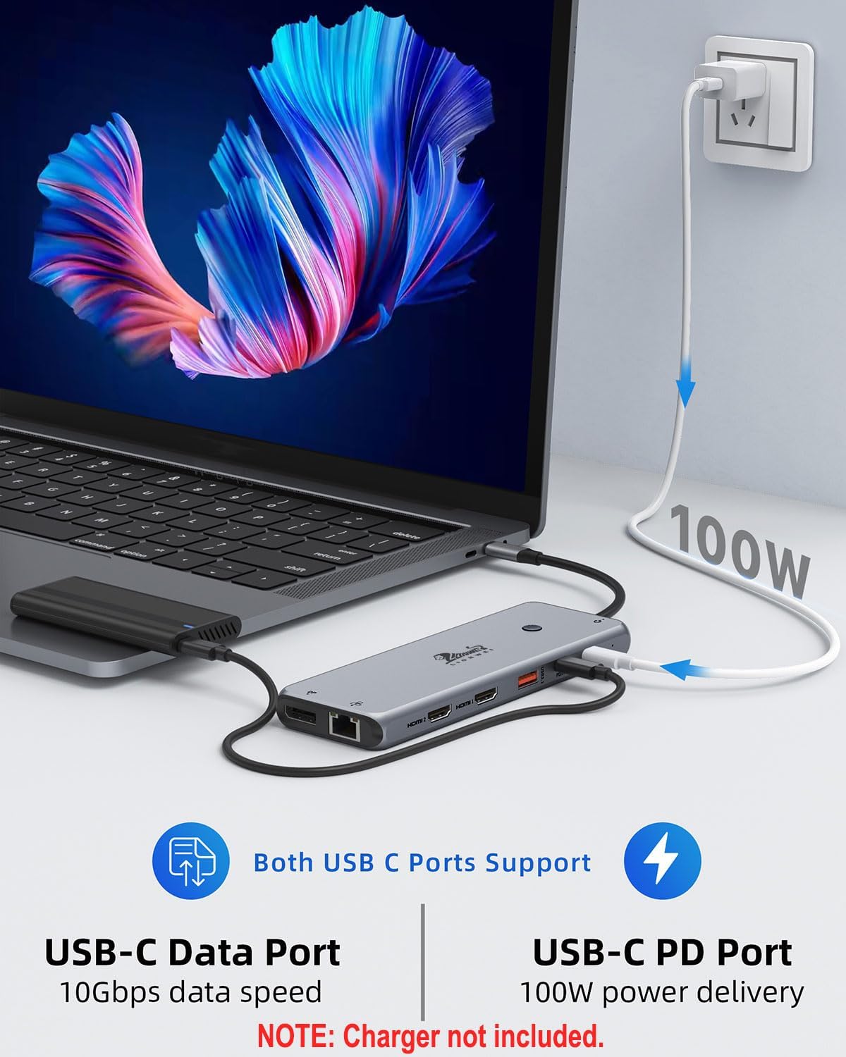 USB C Docking Station 13-in-1 Triple Display Hub with 2× 4K HDMI, DisplayPort, 100W PD, 10Gbps USB-C, 8 USB Ports, Ethernet & Audio – Compatible with MacBook, Dell, HP, Lenovo ThinkPad & Surface