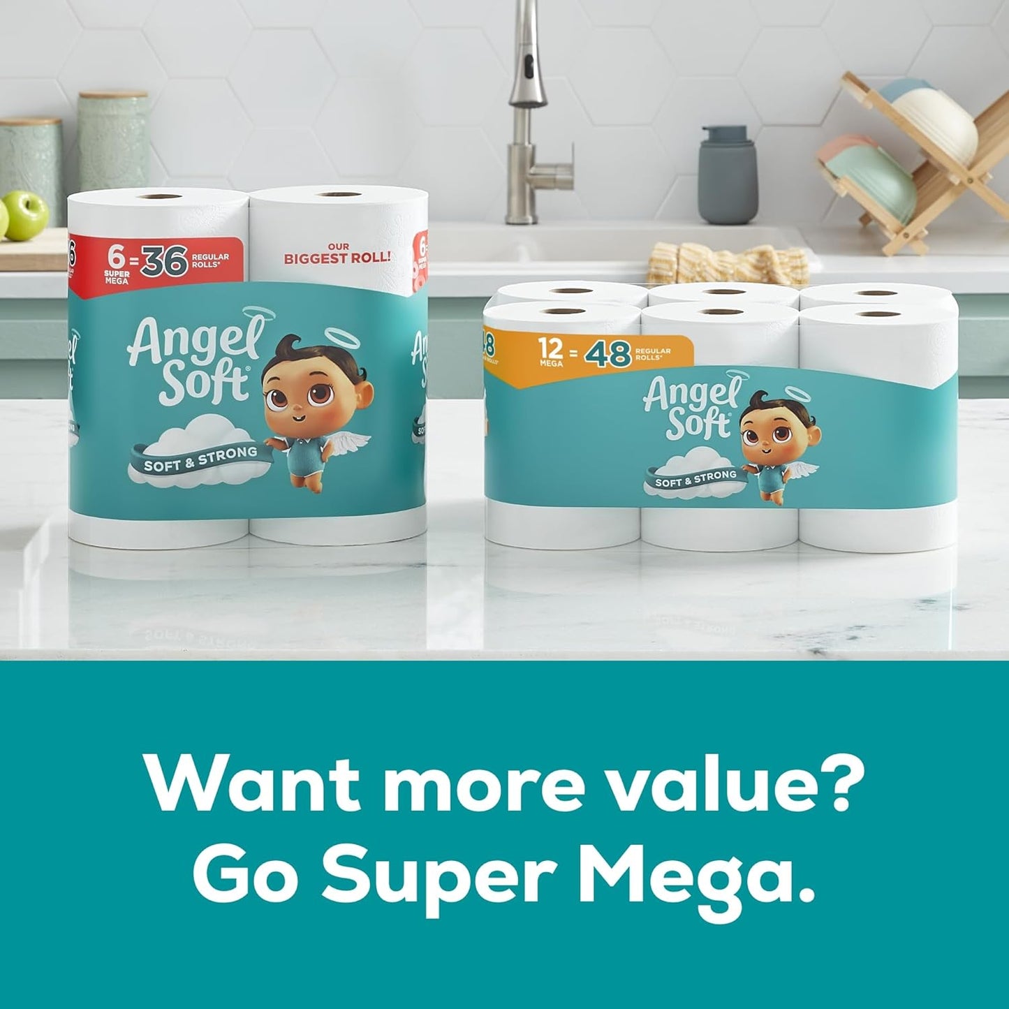 Angel Soft Toilet Paper, 8 Mega Rolls = 32 Regular Rolls, Soft and Strong Toilet Tissue