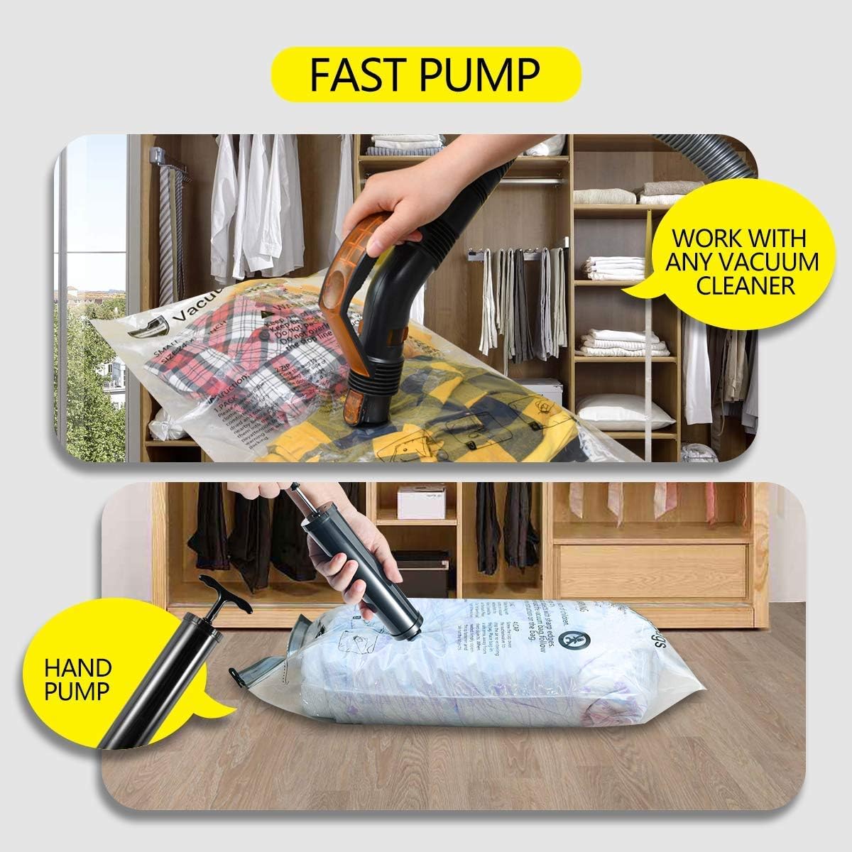 12 Pack Vacuum Storage Bags with Hand Pump – Jumbo, Large, Medium & Small Compression Space Saver Bags for Clothes, Blankets & Bedding