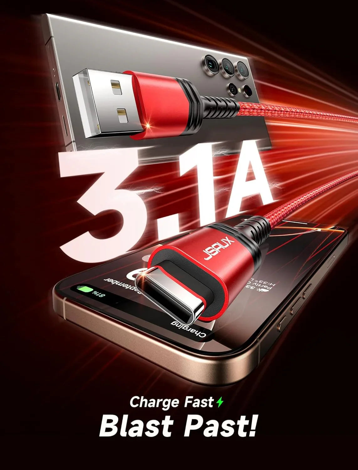 JSAUX USB-C Cable 2-Pack 6.6ft | USB-A to USB-C 3.1A Fast Charging - Home Pulse