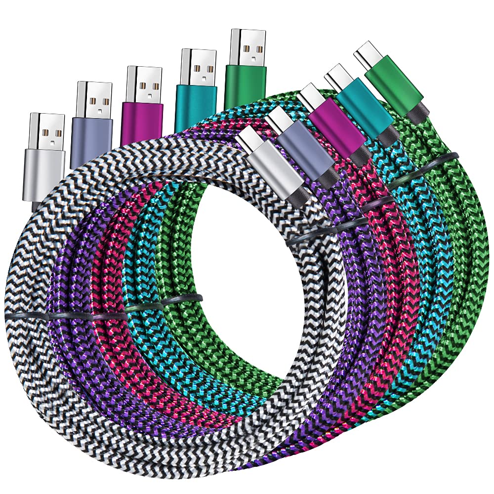 USB-C Cable 5-Pack 6ft | 3A Fast Charging Nylon Braided | Samsung Galaxy - Home Pulse