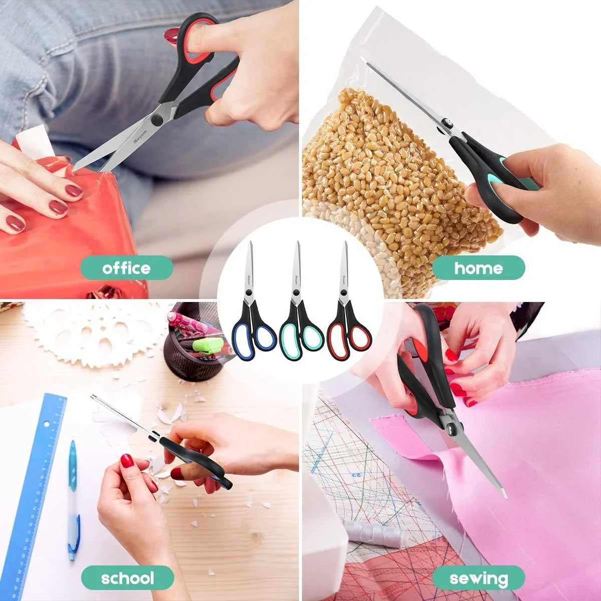 3-Pack Heavy Duty Scissors 8 Inch | Ultra Sharp Blades & Comfort Grip - Home Pulse