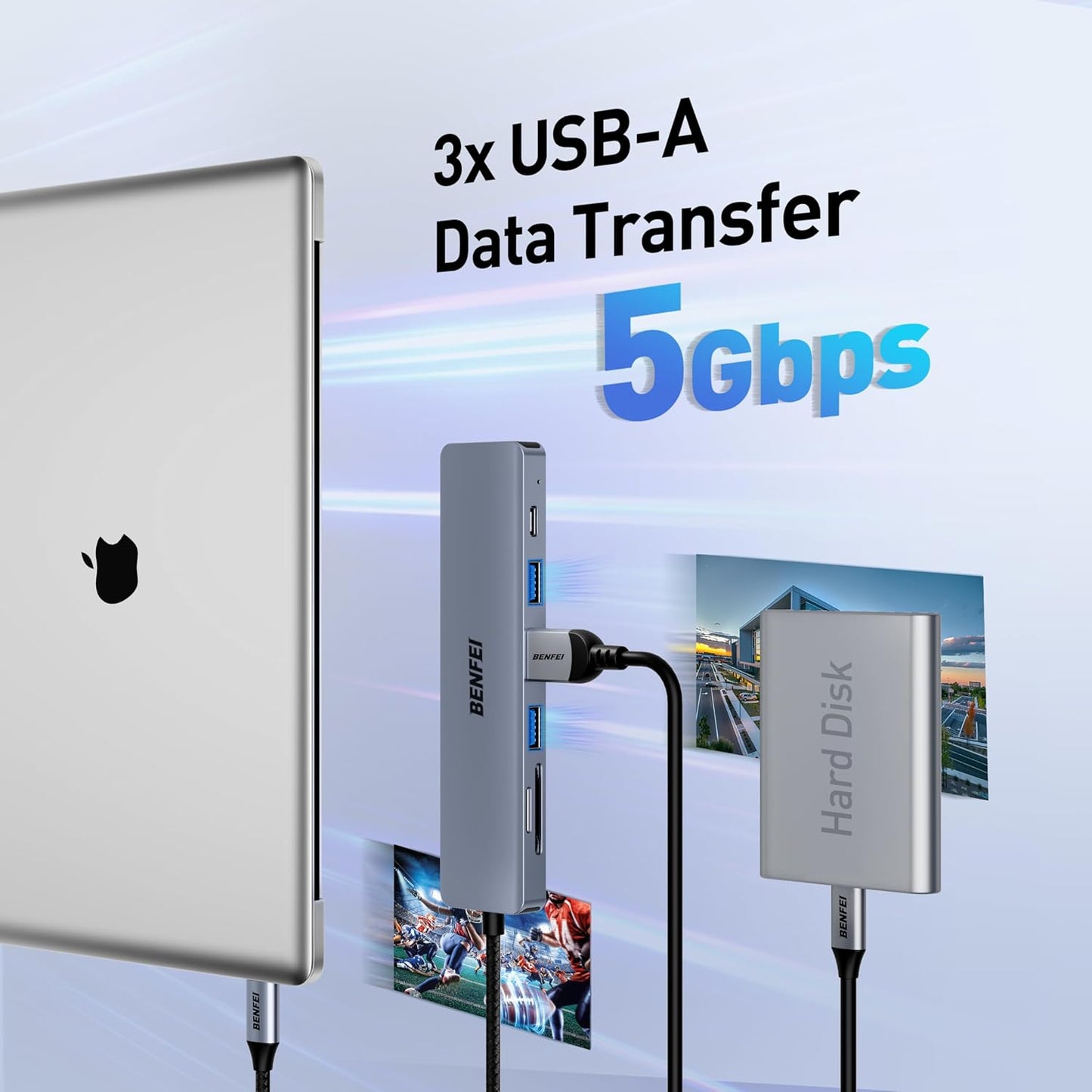 BENFEI USB-C Hub 7-in-1 – 4K HDMI, 100W PD, 3× USB 3.0, SD/TF Card Reader – Compatible with MacBook, iPhone 15, iPad Pro, Dell, Surface, Samsung