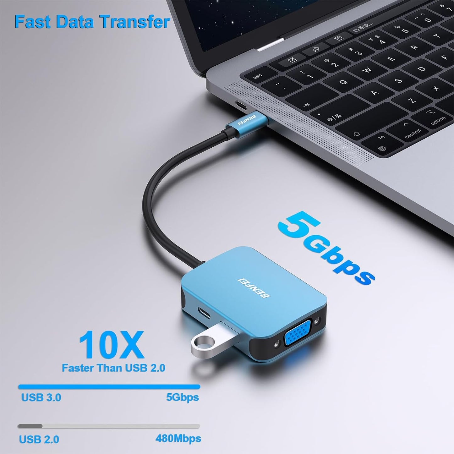 BENFEI USB-C Hub 4-in-1 – HDMI & VGA Dual Display, USB 3.0, 60W PD – Compatible with MacBook, iPhone 15, Dell, HP, Lenovo, Samsung