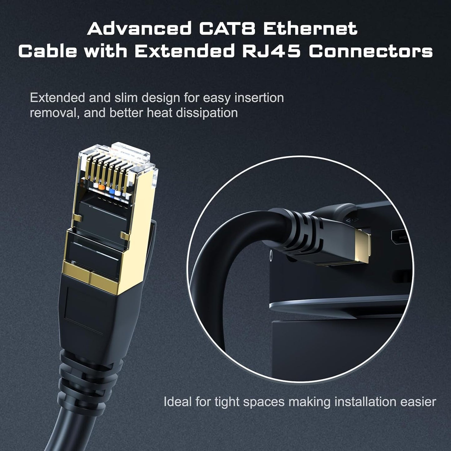 DbillionDa Cat8 Ethernet Cable 6FT – Heavy Duty Outdoor & Indoor, 40Gbps, 2000MHz, 26AWG, Gold-Plated RJ45, Weatherproof & UV Resistant