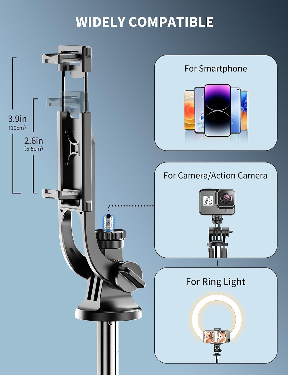 71" Phone Tripod & Selfie Stick – Extendable Tripod with Wireless Remote, 360° Rotation for iPhone, Android & Camera