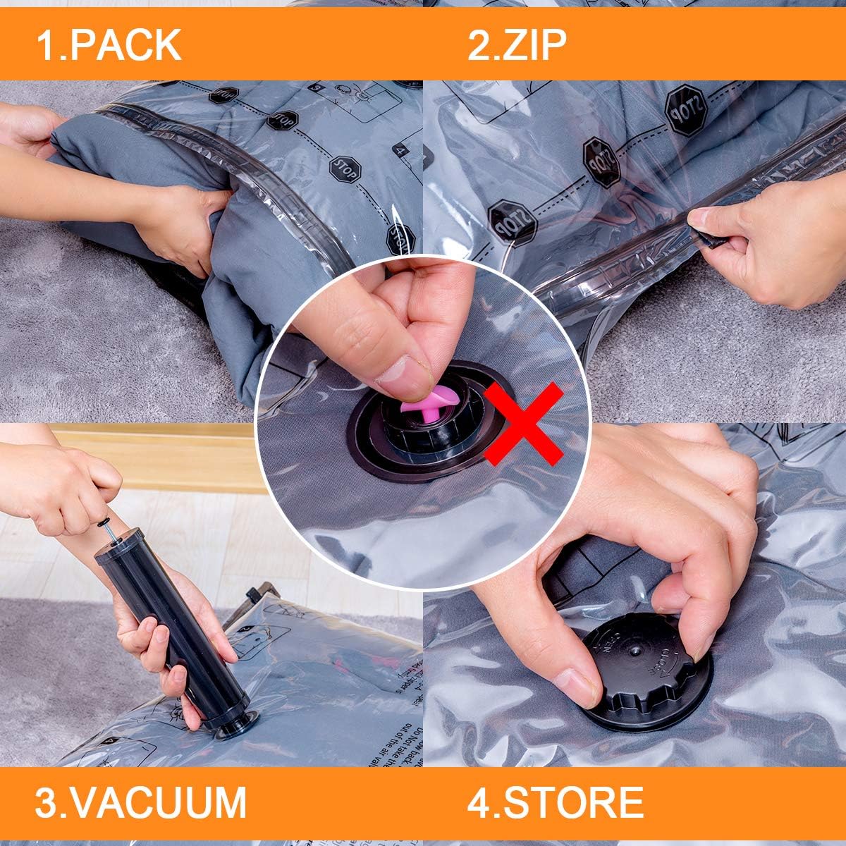 12 Pack Vacuum Storage Bags with Hand Pump – Jumbo, Large, Medium & Small Compression Space Saver Bags for Clothes, Blankets & Bedding