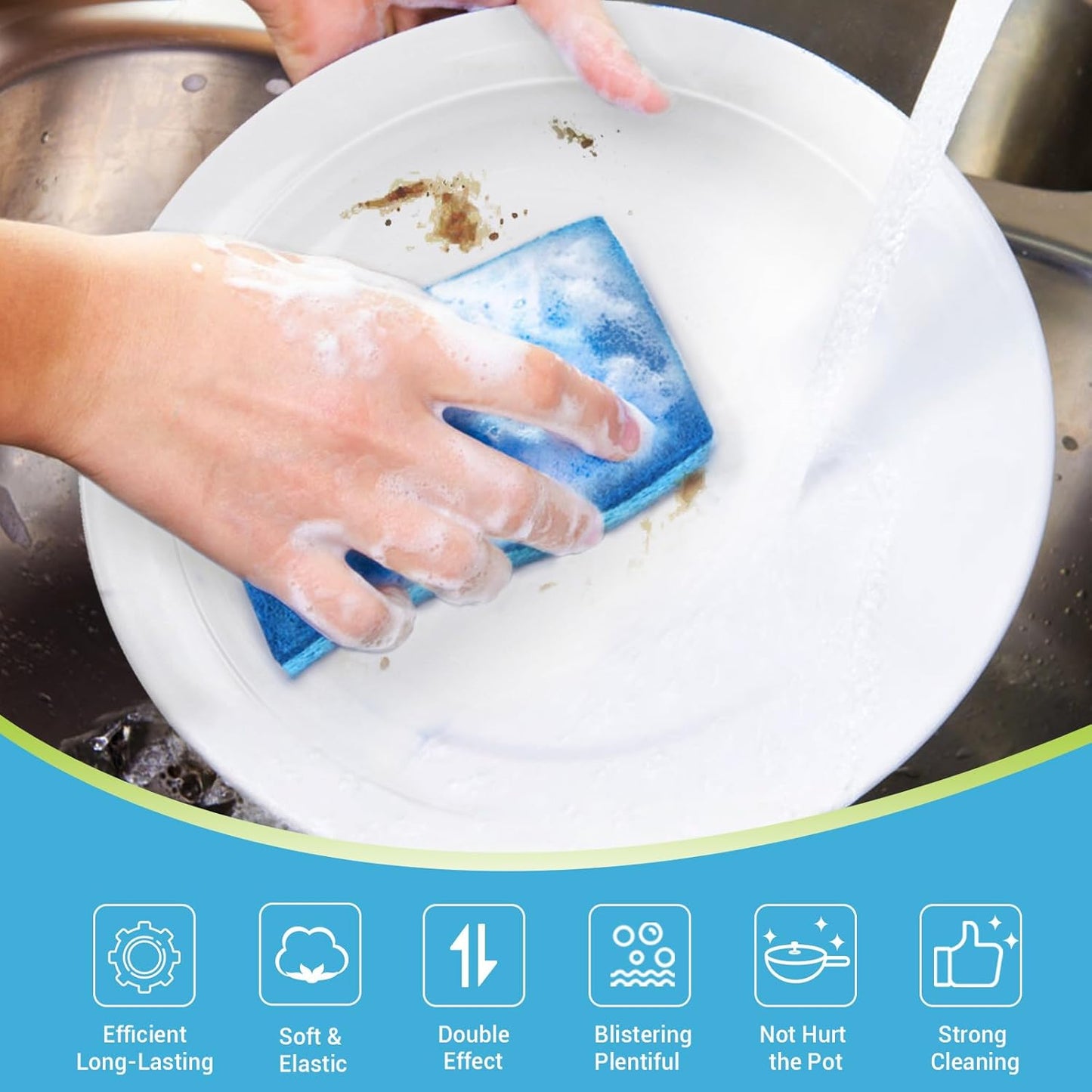 AIDEA Non-Scratch Scrub Sponges – 24-Pack Kitchen Sponges for Dishes, Cleans Fast Without Scratching, Tough on Grime