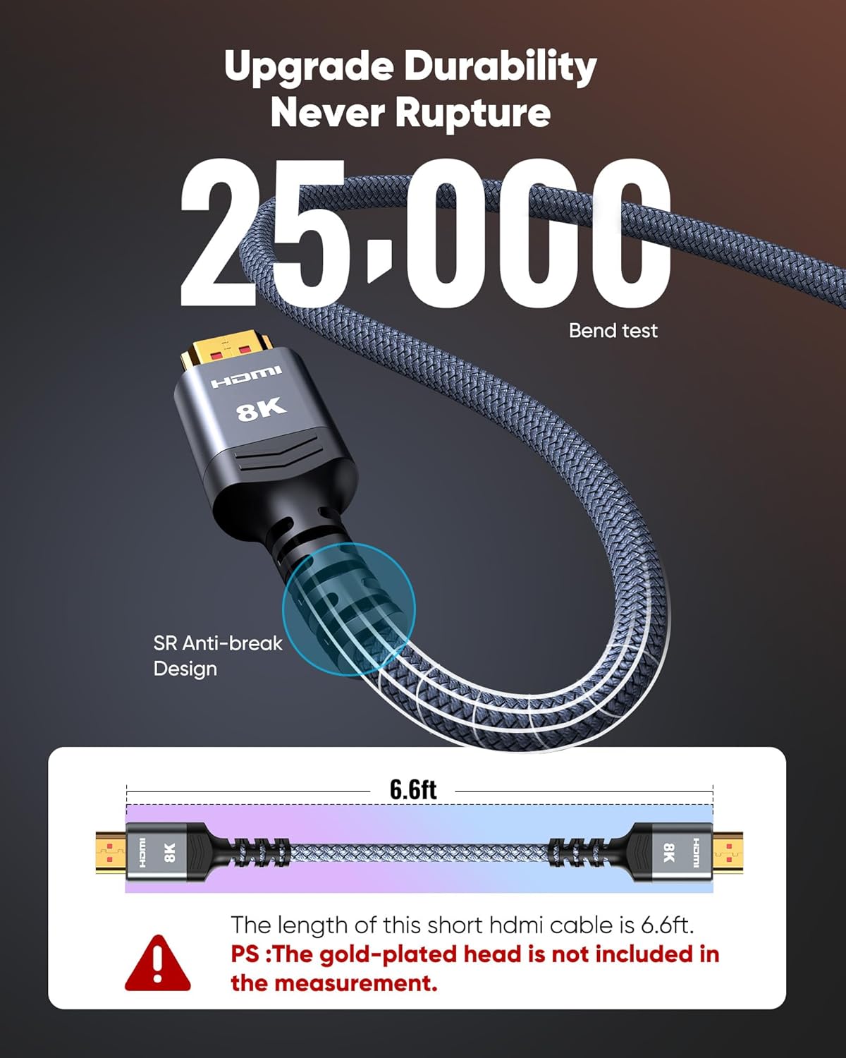 Highwings 8K 10K 4K HDMI Cable 6.6 ft – 48Gbps Ultra High-Speed, Braided, 4K@120Hz, 8K@60Hz, DTS:X, HDR10, HDCP 2.2/2.3, Roku/PS5/HDTV/Blu-ray