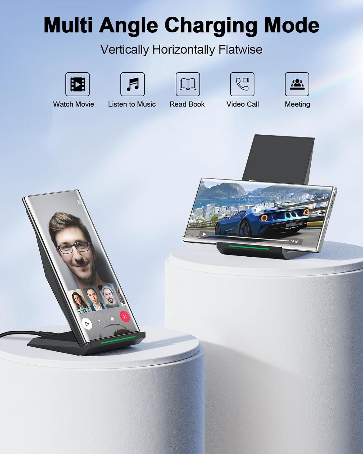 Fast Wireless Charger 2-Pack – NANAMI Qi-Certified Stands, 15W/10W/7.5W, Compatible with iPhone 16–12, Samsung Galaxy S25–S21 & All Qi Devices