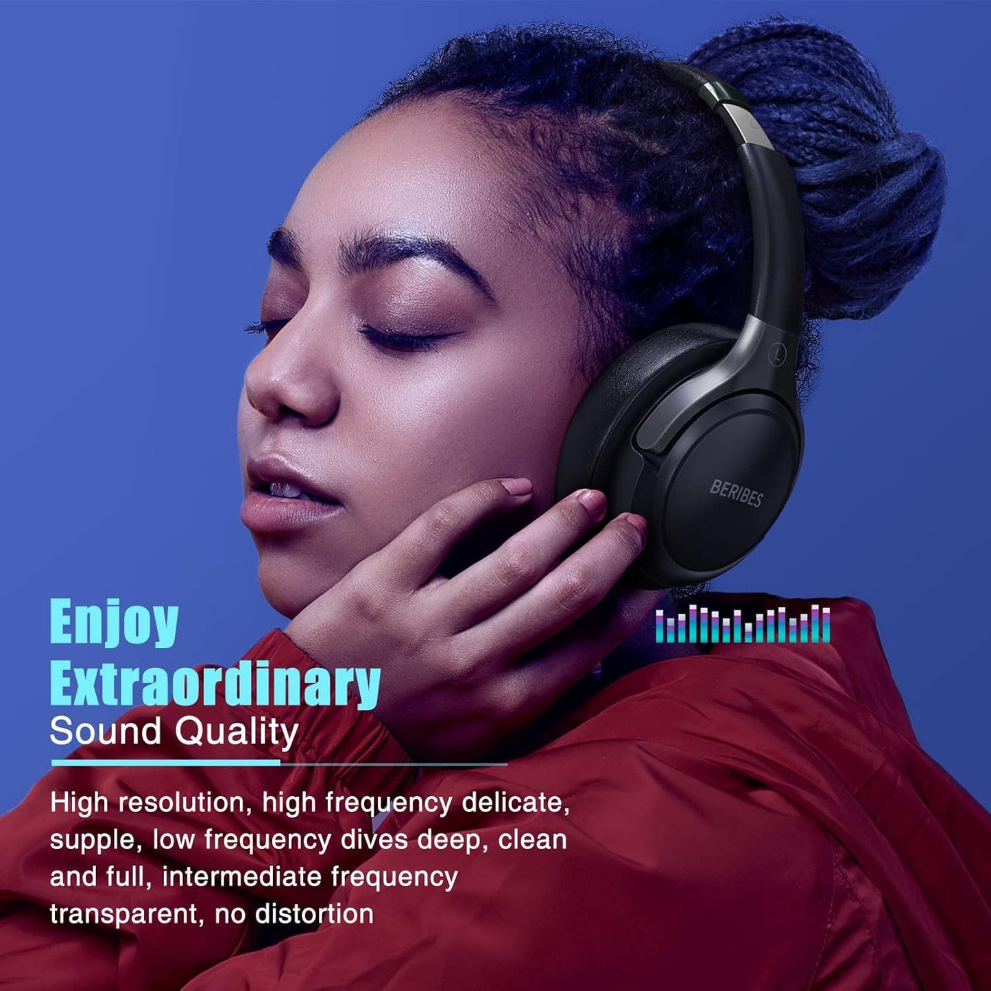 BERIBES Bluetooth Over-Ear Headphones – 65H Playtime, 6 EQ Modes, HiFi Stereo, Deep Bass, BT 5.3, Mic, Wireless & Wired