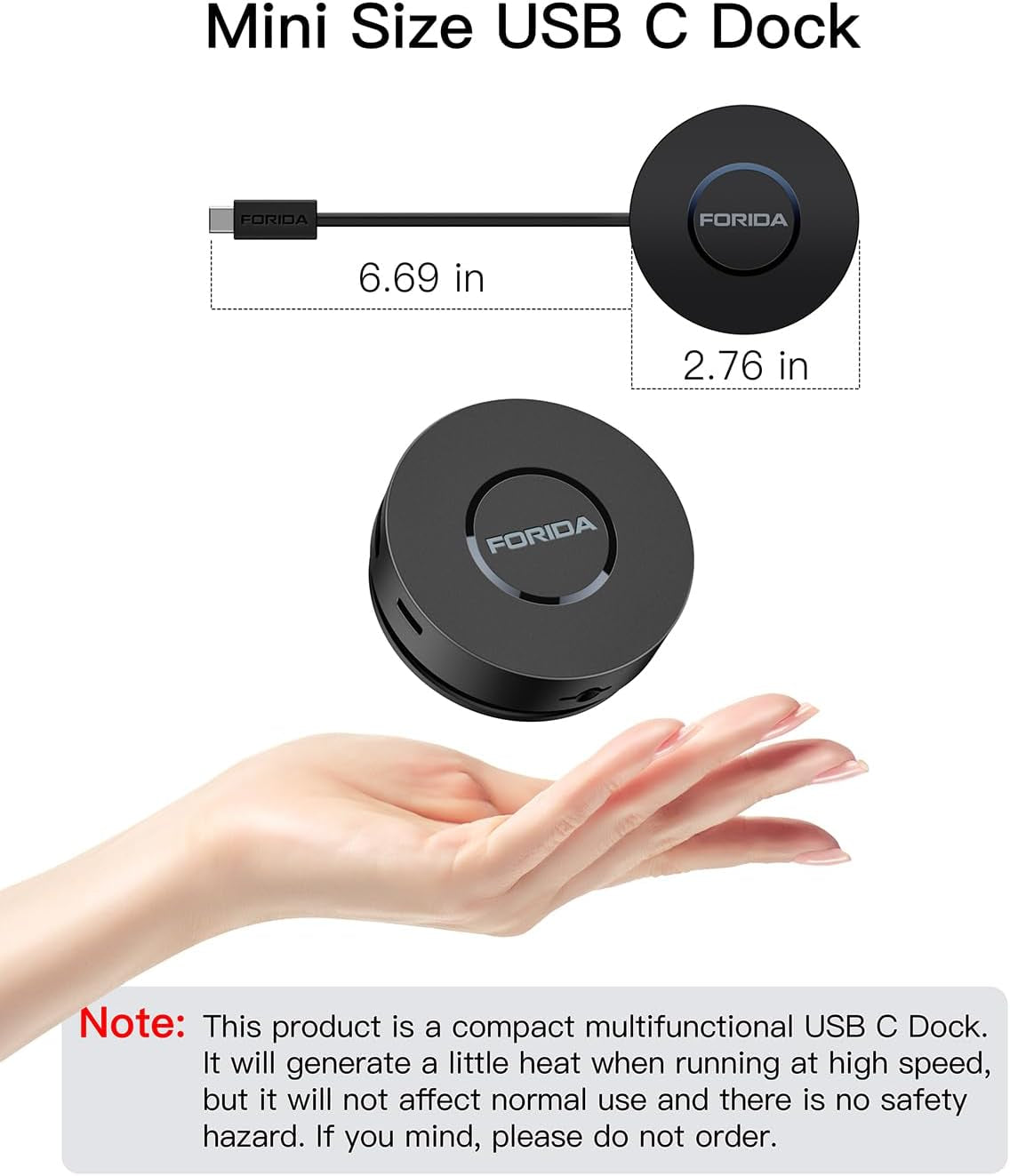 FORIDA Mini USB-C Docking Station 7-in-1 – Dual HDMI, Gigabit Ethernet, 100W PD, USB 3.0, Micro SD Reader – MacBook, Dell, HP, Lenovo, Surface