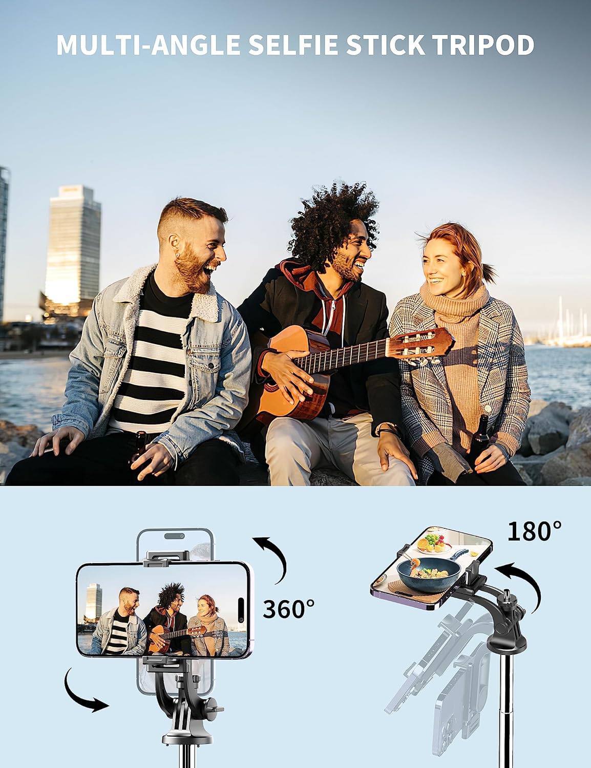 71" Phone Tripod & Selfie Stick – Extendable Tripod with Wireless Remote, 360° Rotation for iPhone, Android & Camera