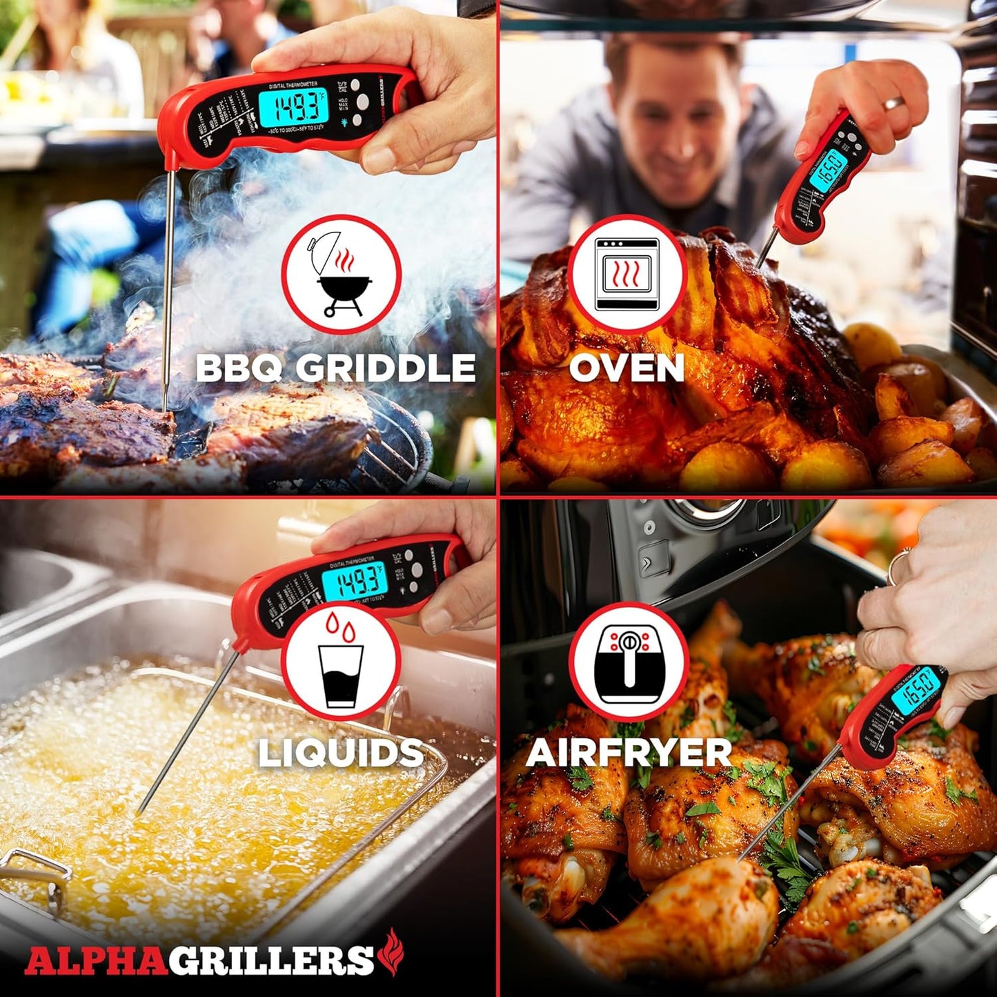 Alpha Grillers Digital Meat Thermometer – Instant Read for Cooking, Grilling, Air Fryer & BBQ, Kitchen Gadget for Grill Lovers
