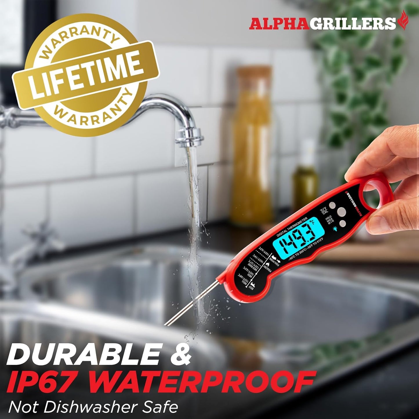 Alpha Grillers Digital Meat Thermometer – Instant Read for Cooking, Grilling, Air Fryer & BBQ, Kitchen Gadget for Grill Lovers
