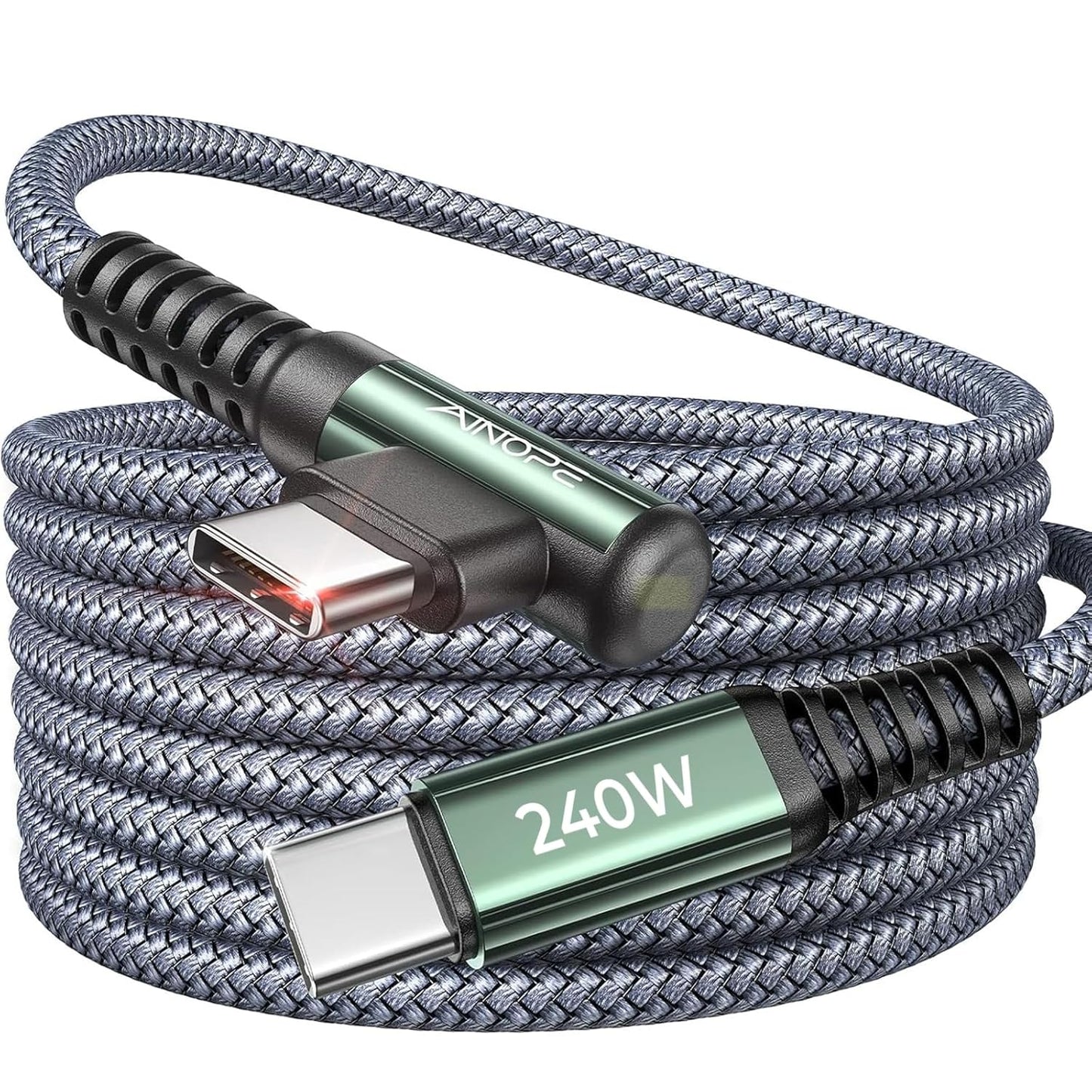 AINOPE USB-C to USB-C Cable 10ft | 240W Fast Charging | Right Angle Cord - Home Pulse