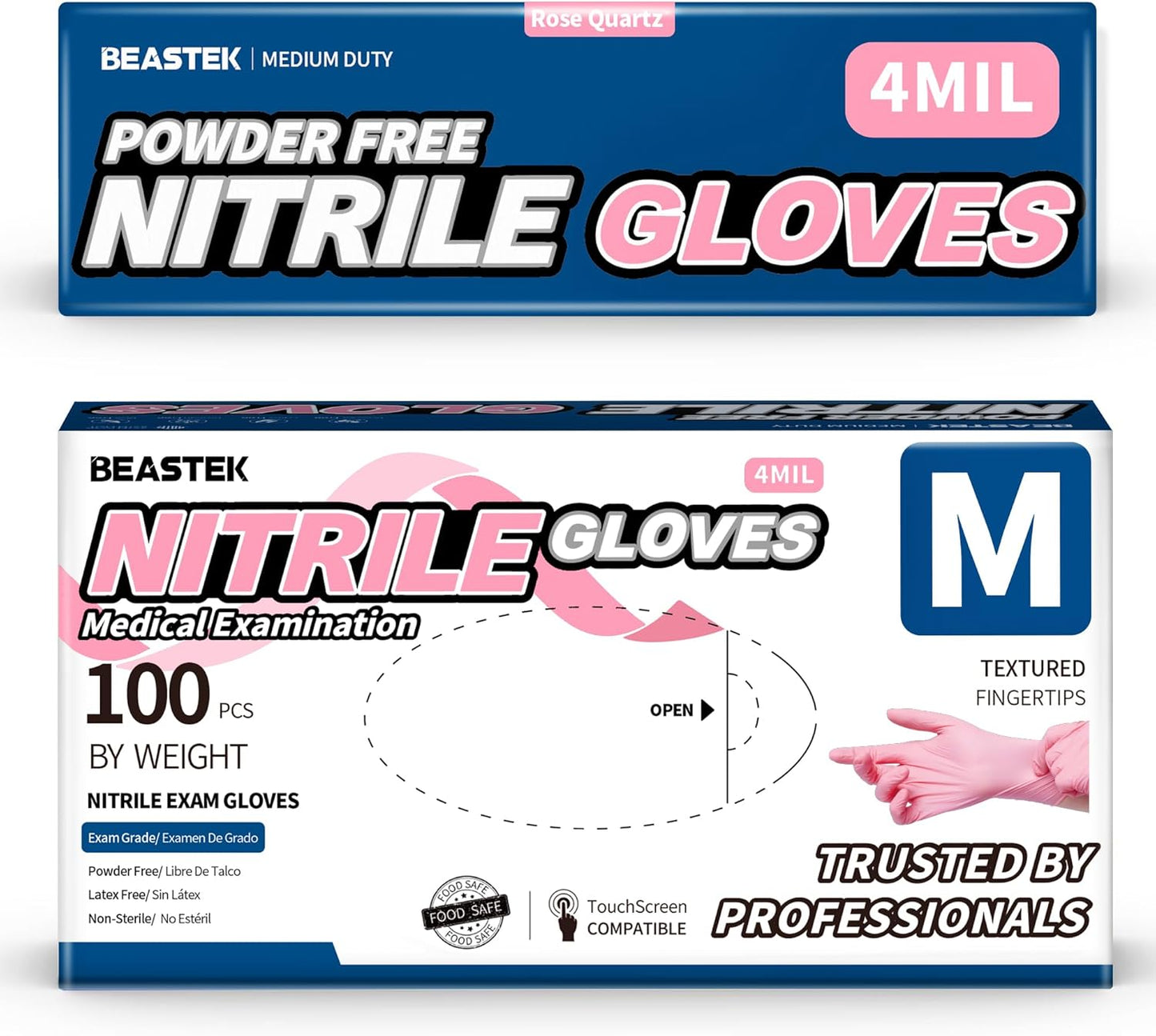 Beastek Nitrile Exam Gloves, 4Mil Disposable Powder-Free Latex-Free Glove for Medical Cooking Clean Esthetician, 100 Pcs