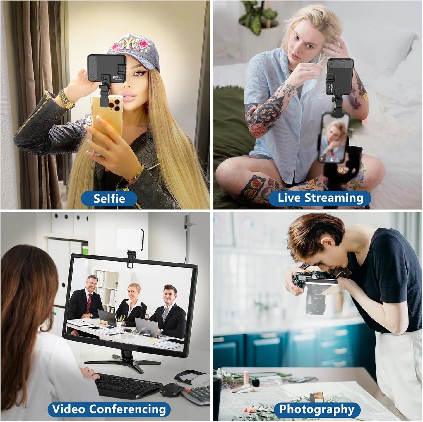 60-LED Portable Selfie Light – Rechargeable Clip-On with Tripod Adapter, 3 Light Modes for Phone, iPhone, Webcam & Laptop