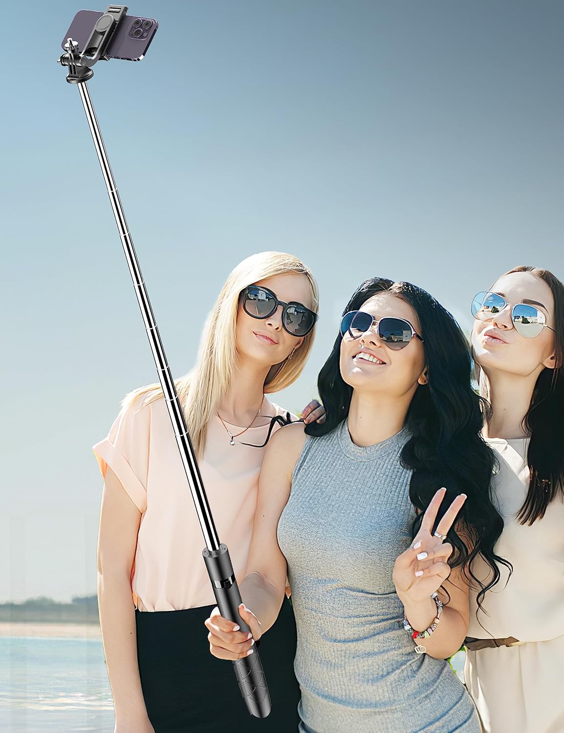 71" Phone Tripod & Selfie Stick – Extendable Tripod with Wireless Remote, 360° Rotation for iPhone, Android & Camera