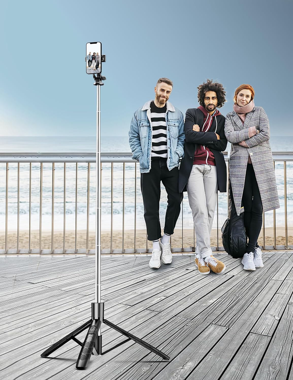71" Phone Tripod & Selfie Stick – Extendable Tripod with Wireless Remote, 360° Rotation for iPhone, Android & Camera