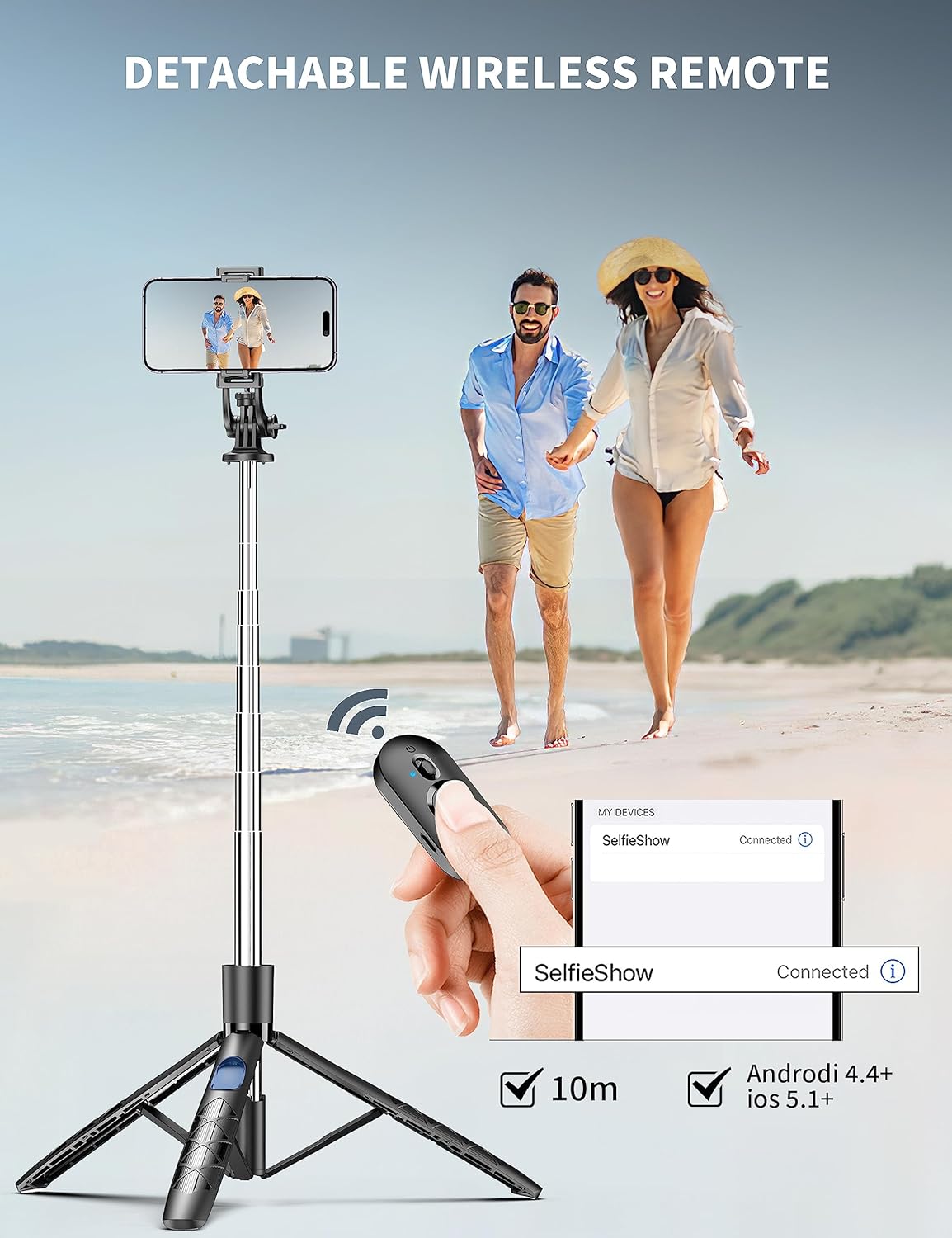 71" Phone Tripod & Selfie Stick – Extendable Tripod with Wireless Remote, 360° Rotation for iPhone, Android & Camera