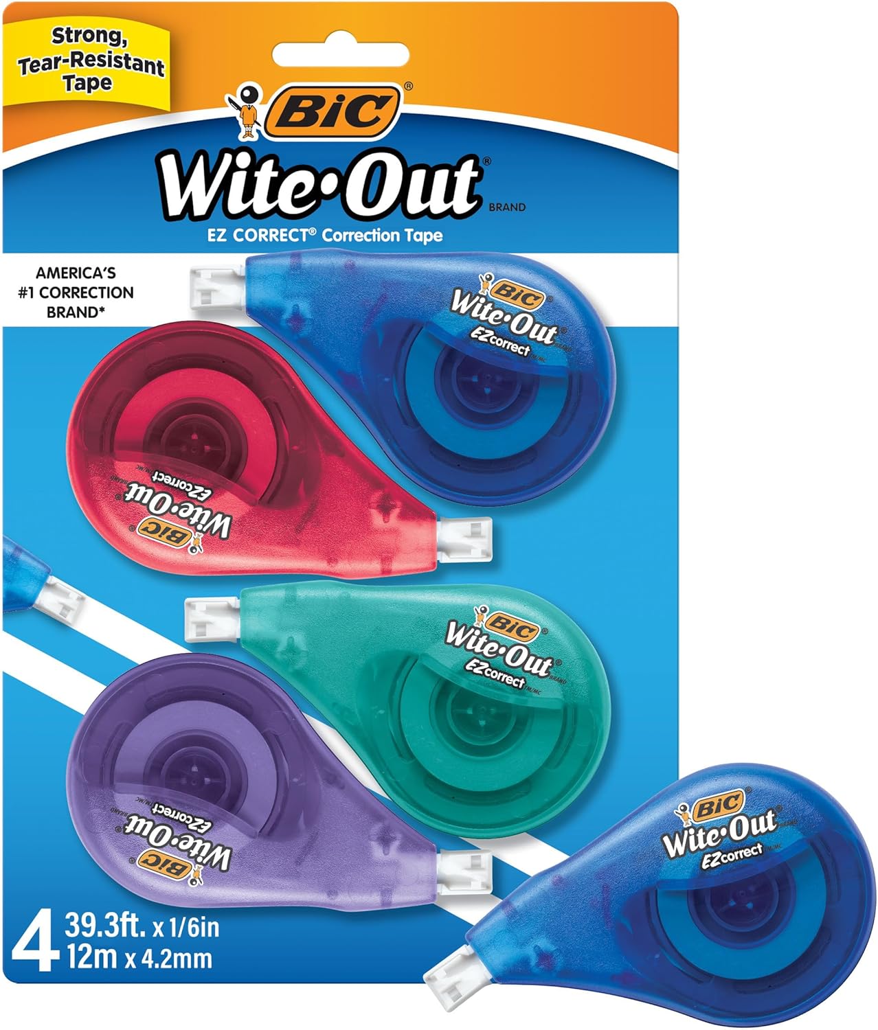 BIC Wite-Out EZ Correct Correction Tape – 19.8 ft, 4-Pack, Fast, Clean & Tear-Resistant – Ideal for School & Office