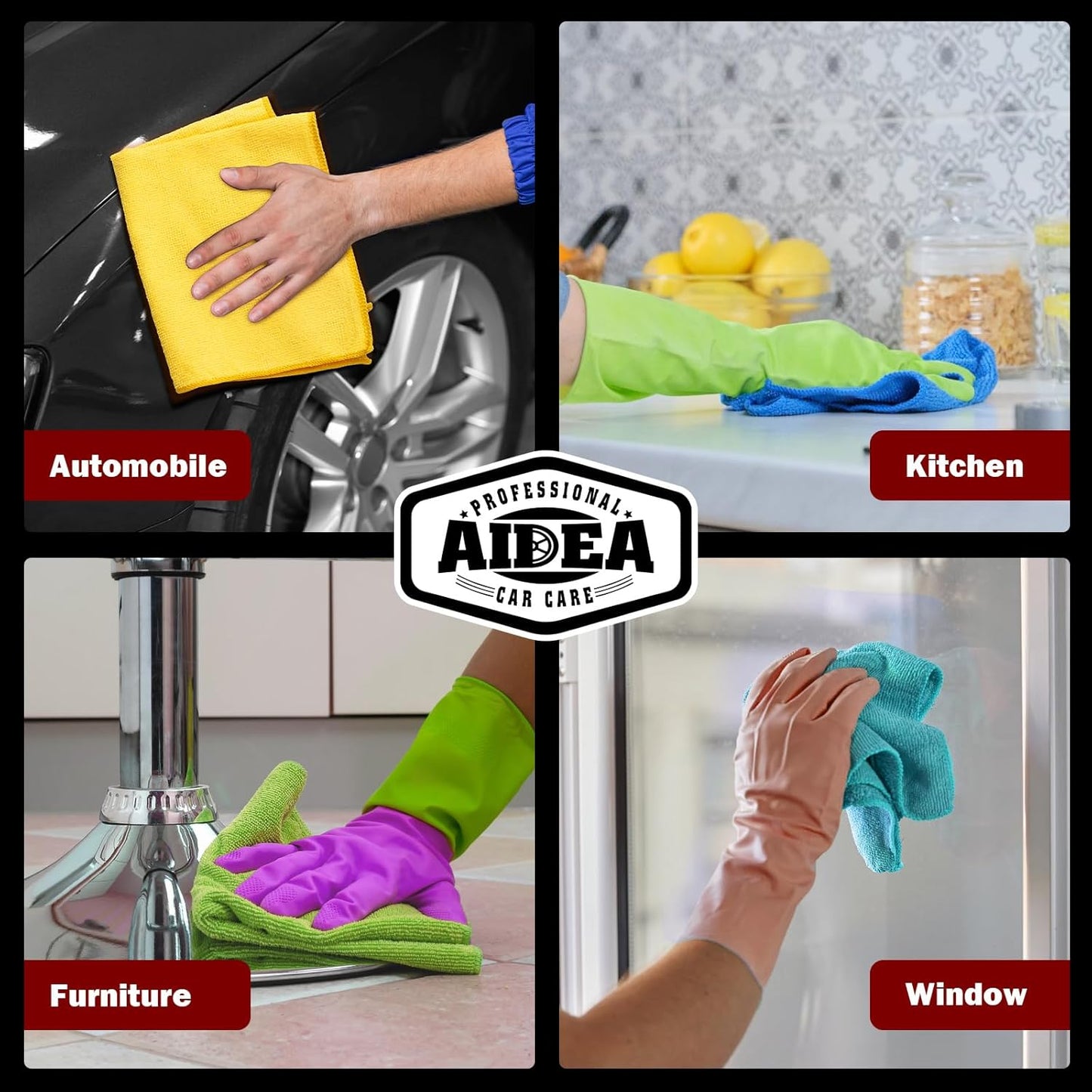 AIDEA Microfiber Cleaning Cloths – 50-Pack 12×12" Premium Towels for Cars, Home, Kitchen, Windows & Dusting
