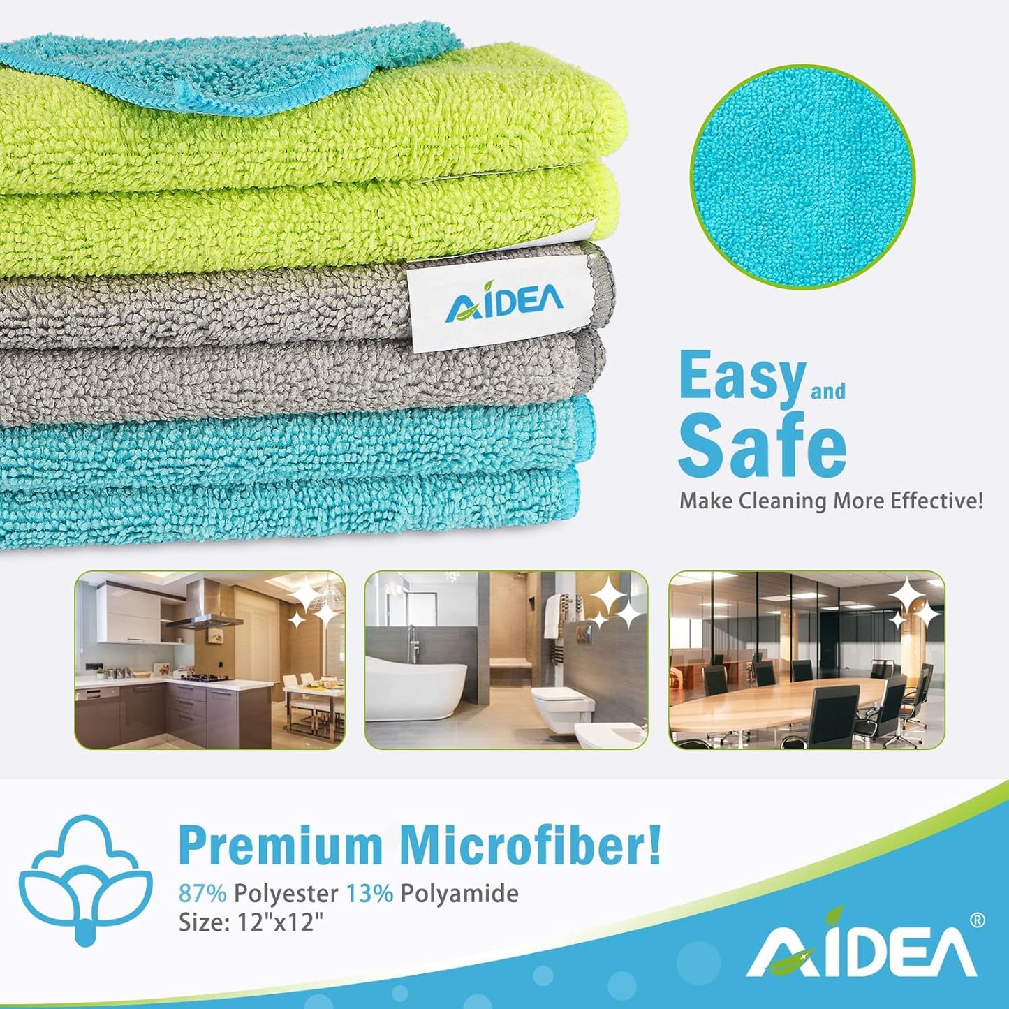 AIDEA Microfiber Cleaning Cloths – 50-Pack 12×12" Soft, Lint-Free Towels for Cars, Home, Kitchen & Windows