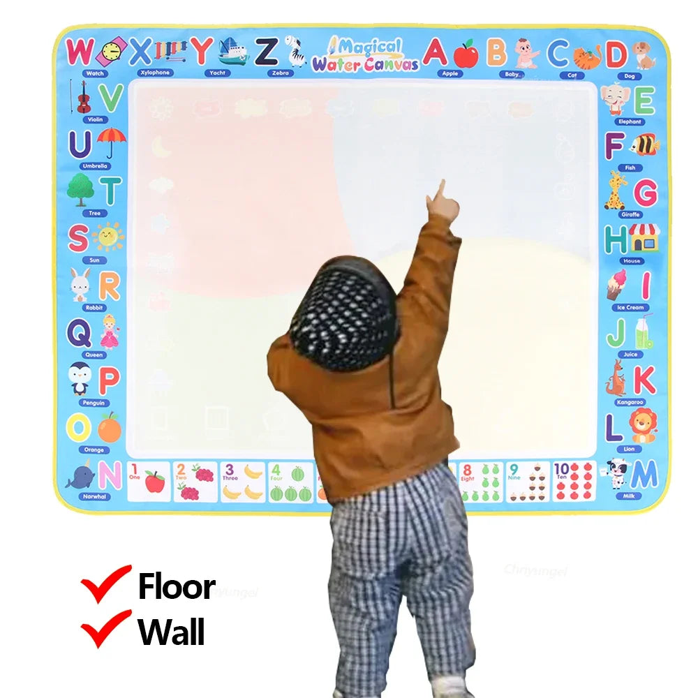 Magic Water Drawing Mat with Reusable Pens 100×80cm – Montessori Educational Doodle Painting Board for Kids – Mess-Free, Reusable & Foldable