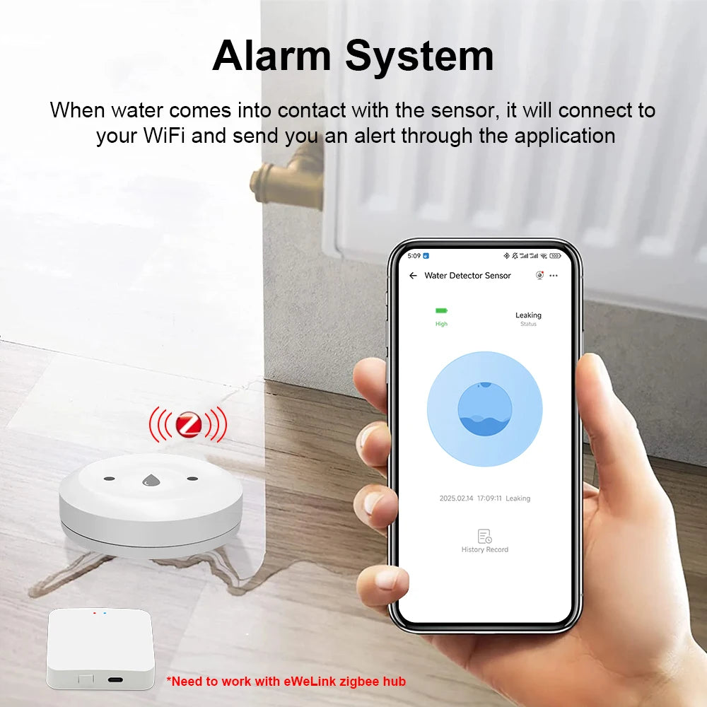 Ewelink Zigbee Water Leak Sensor | Smart Flood Detector with App Monitoring - Home Pulse