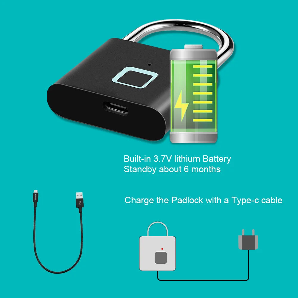 Smart Fingerprint Padlock | Waterproof Keyless Door Lock with USB-C Rechargeable - Home Pulse