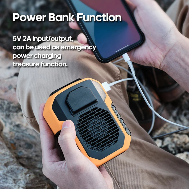6000mAh Hanging Neck & Waist Fan – USB Mini Portable Rechargeable Fan with Power Bank Function – 3 Speeds – Outdoor Camping, Hiking, Running, Sports