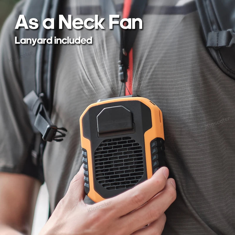 6000mAh Hanging Neck & Waist Fan – USB Mini Portable Rechargeable Fan with Power Bank Function – 3 Speeds – Outdoor Camping, Hiking, Running, Sports