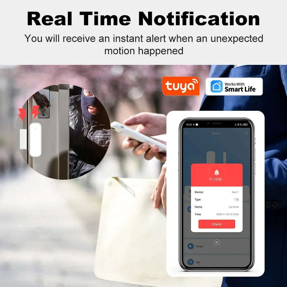 Tuya Zigbee Door & Window Sensor | Wireless Smart Home Security Alarm - Home Pulse