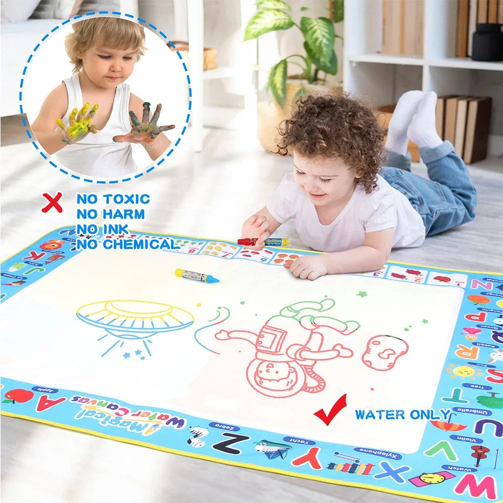 Magic Water Drawing Mat with Reusable Pens 100×80cm – Montessori Educational Doodle Painting Board for Kids – Mess-Free, Reusable & Foldable