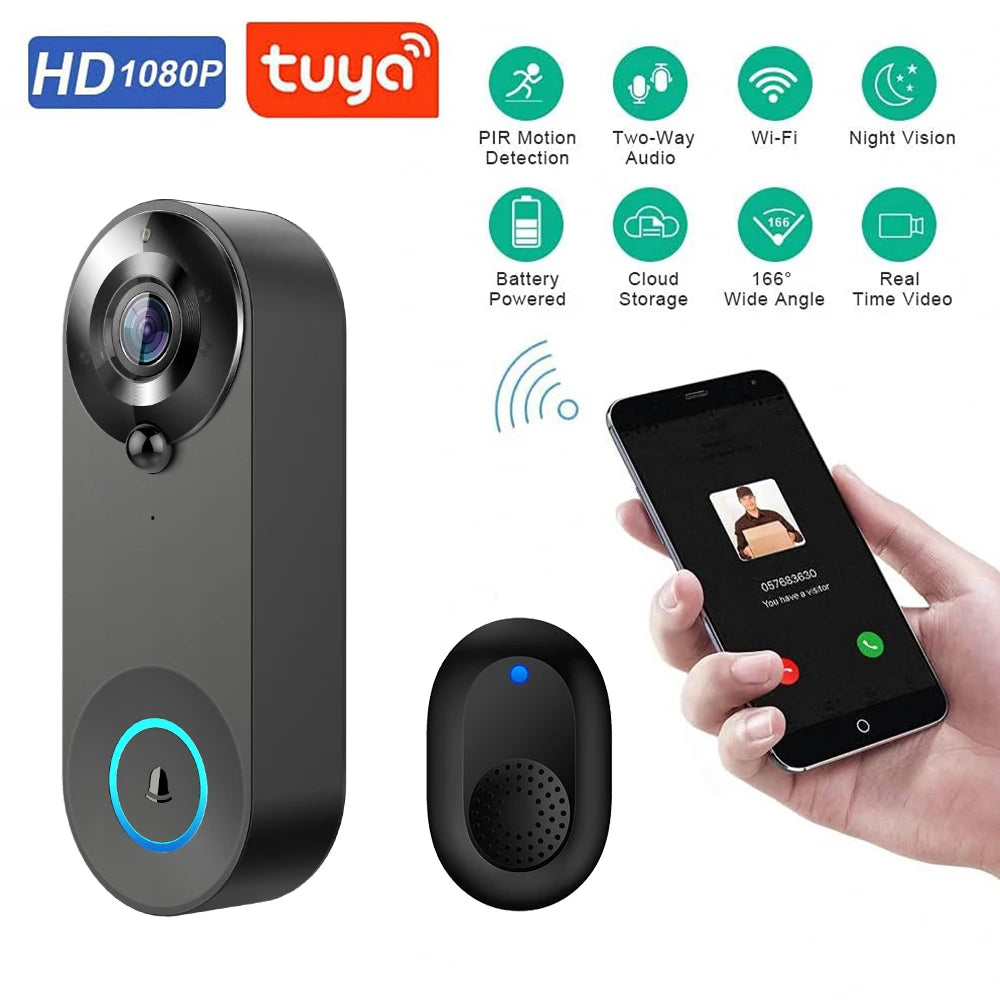 Wireless Video Doorbell 1080P | WiFi Smart Camera | Tuya & Night Vision - Home Pulse