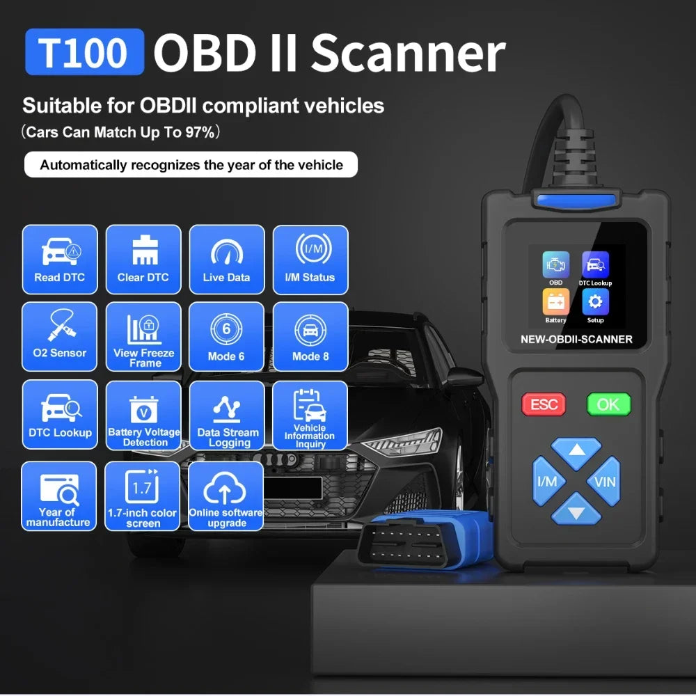 Best Quality T100 OBD II Scanner Tool | Professional Automotive Diagnostic Scanner | Car Code Reader & Troubleshooting Tool