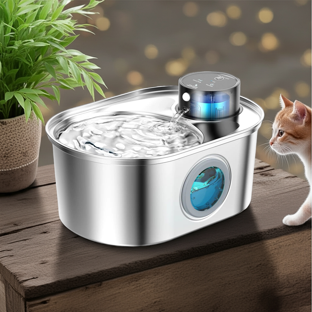 108Oz / 3.2L Stainless Steel Wireless Cat & Dog Water Fountain – Rechargeable Automatic Pet Drinker with Motion Sensor Bowl