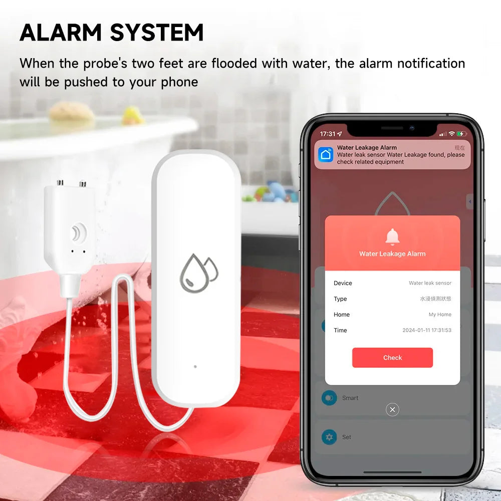 Tuya WiFi/Zigbee Water Leak Sensor | Smart Flood Detector with App Control - Home Pulse