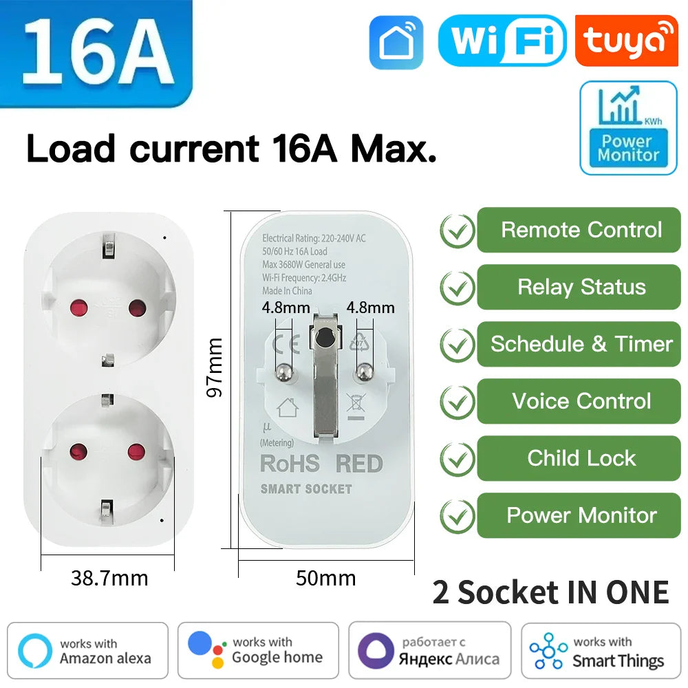 Smart WiFi Plug EU 16A/20A | Power Monitoring & Timer | Alexa & Google - Home Pulse