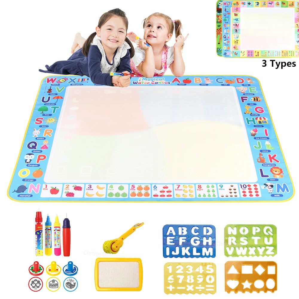 Magic Water Drawing Mat with Reusable Pens 100×80cm – Montessori Educational Doodle Painting Board for Kids – Mess-Free, Reusable & Foldable