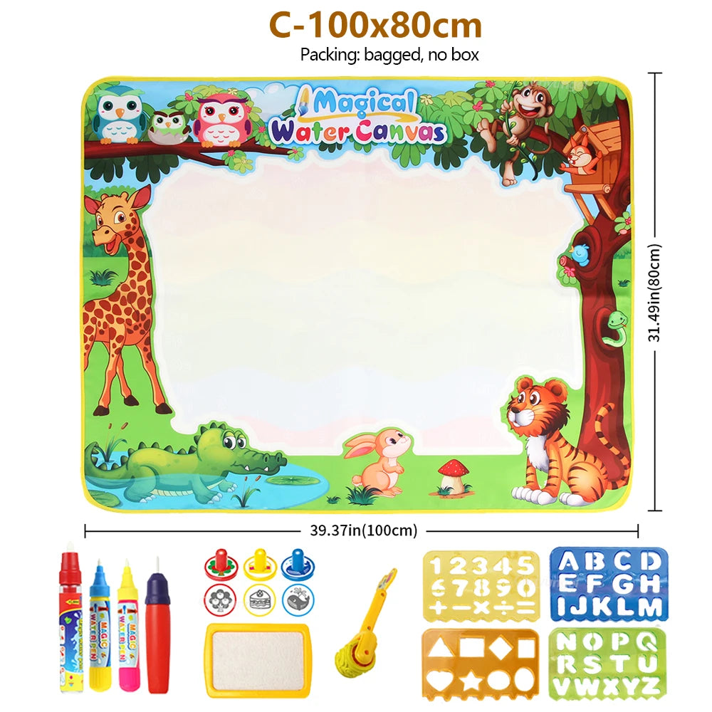 Magic Water Drawing Mat with Reusable Pens 100×80cm – Montessori Educational Doodle Painting Board for Kids – Mess-Free, Reusable & Foldable