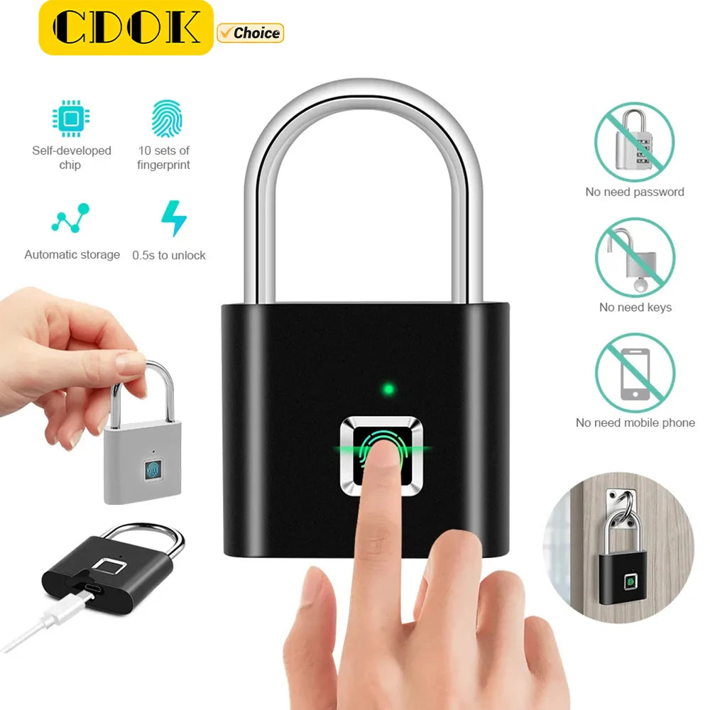 Smart Fingerprint Padlock | Waterproof Outdoor Lock with Rechargeable Battery - Home Pulse